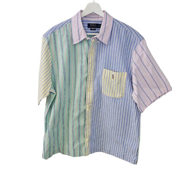 Polo Ralph Lauren Mens Classic Fit,Color Block, Stripe, Button Down SS, Size XL - Picture 1 of 7